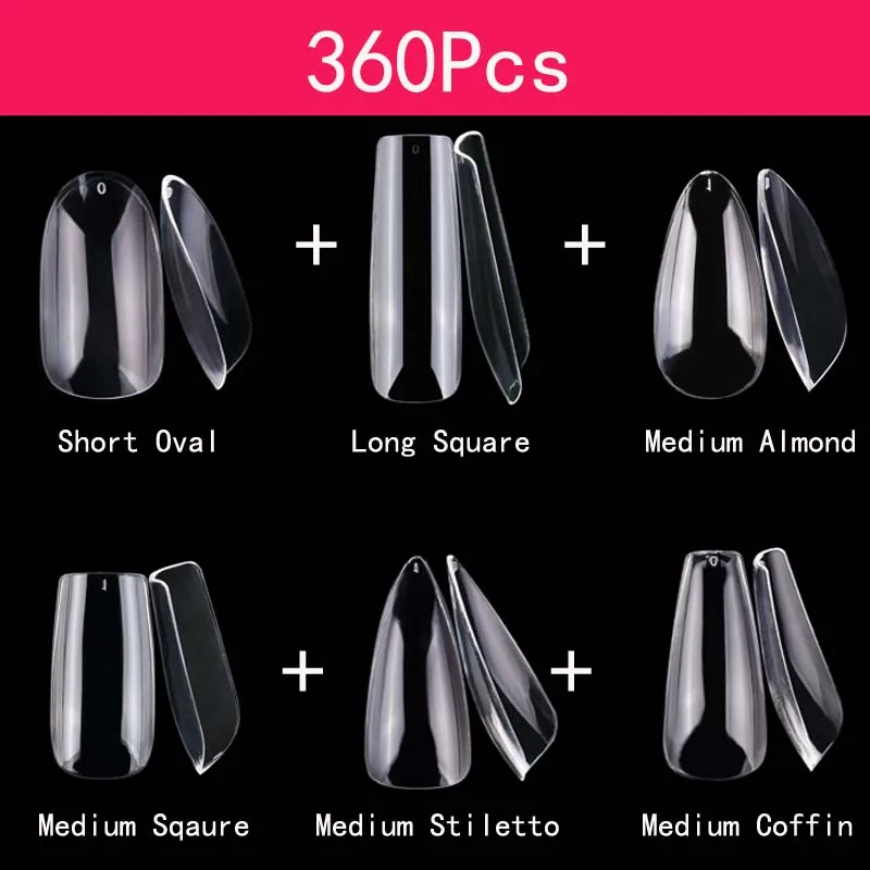 

False Nails Soft Gel X Tips Extension Full Cover Sculpted Almond Stiletto Coffin Transparent Fake Nail Press On Tips 360pcs/bag
