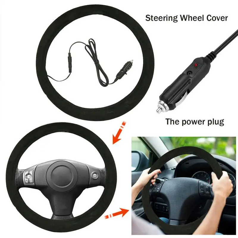 

Universal Heated Steering Wheel Cover Automotive Steering Wheel Heater Anti-Slip Heated Wheel Protector Plug-in Car Accessories