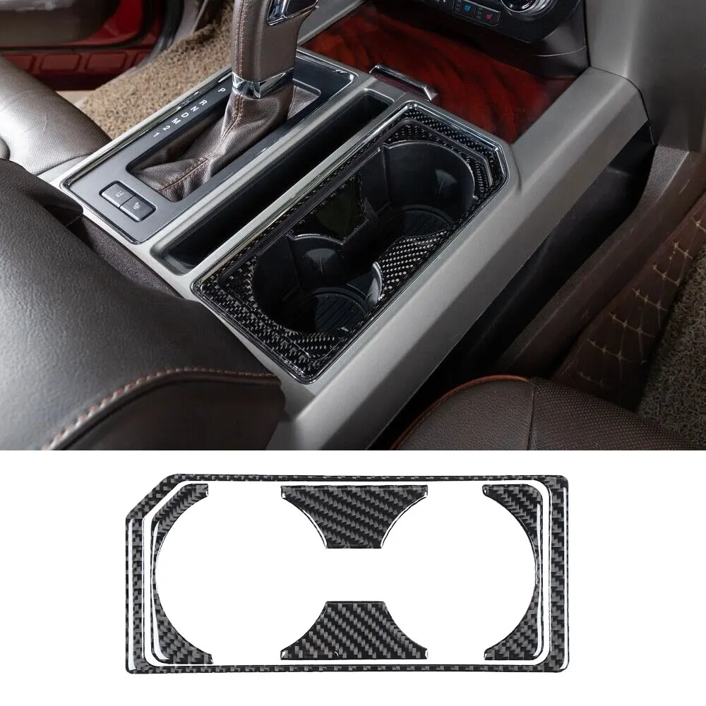 

Carbon Fiber Car Water Cup Holder Cover Frame Panel Trim Rear Water Cup Holder Trim Decor Accessories for Ford F-150 2015-2020
