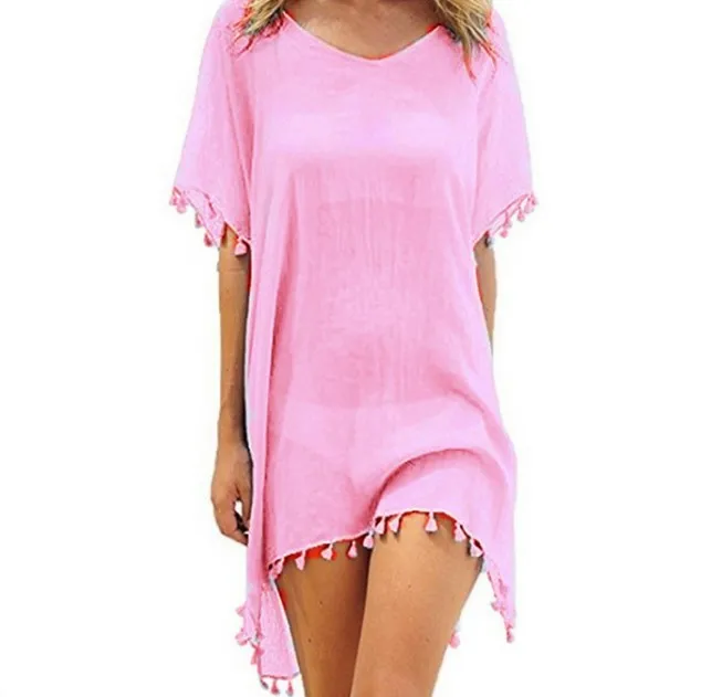 

Женская шифоновая пляжная блузка с бахромой, тонкий розовый топ для отдыха на море, одежда для защиты от солнца, весна-лето 2023