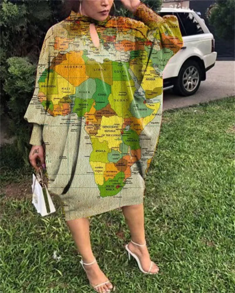 

S-2XL платья с Африканским принтом, летние и весенние африканские женские платья с длинным рукавом из полиэстера длиной до колен, африканские платья для женщин