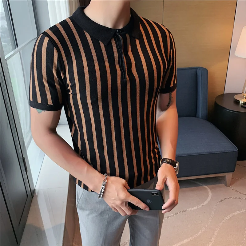 

Men Ice Silk Thin Openwork Knit Lapel Short Sleeve Men's T Shirt Slim Hole Polo Shirt Blue/ Mens Polo Shirts with Short Sleeve