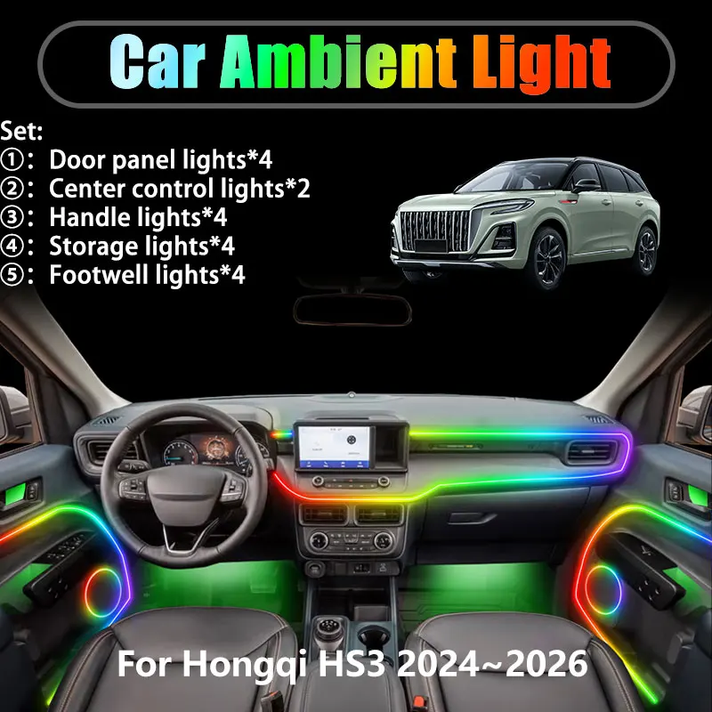 Фото Для Hongqi HS3 2024~2026 IKCO Safir R7 2/18 в 1: Комплект светодиодной подсветки салона и багажника USB RGB Ensemble Streamer №1