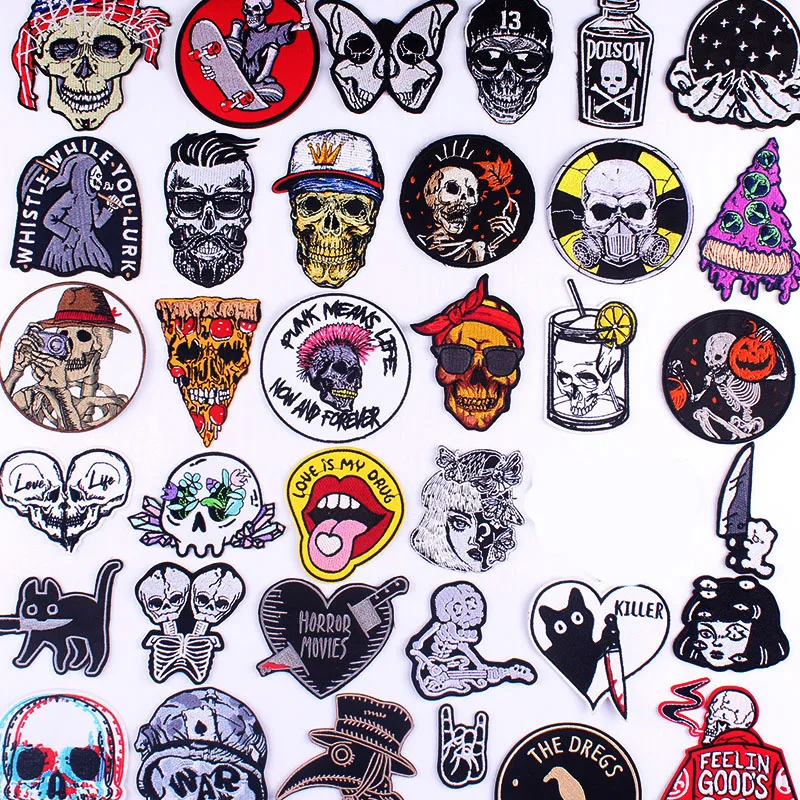 

Patches On Clothes Hippie Rock Stripes Embroidered Patches For Clothing Iron On Patch Skull DIY Stripes For Jackets Stickers