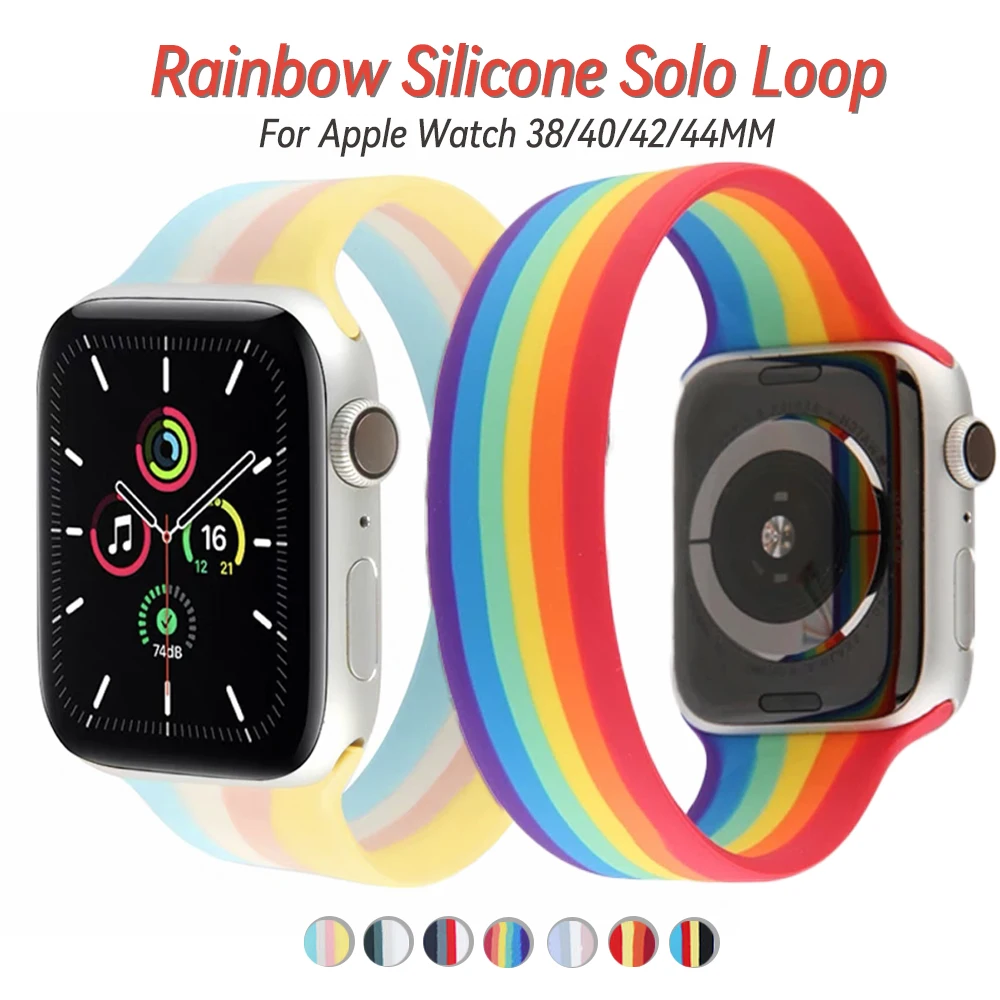Ремешок силиконовый Радужный для Apple Watch Series SE 7 6 5 4 3 2 спортивный браслет Iwatch 40 44 мм