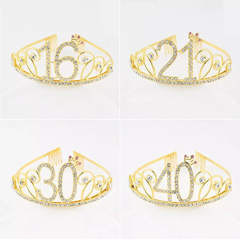 

16 18 21th Birthday Princess Tiara Crown Headband Bridal Hair Band Hair Accessories Headdress Wedding for Women Anniversary 30