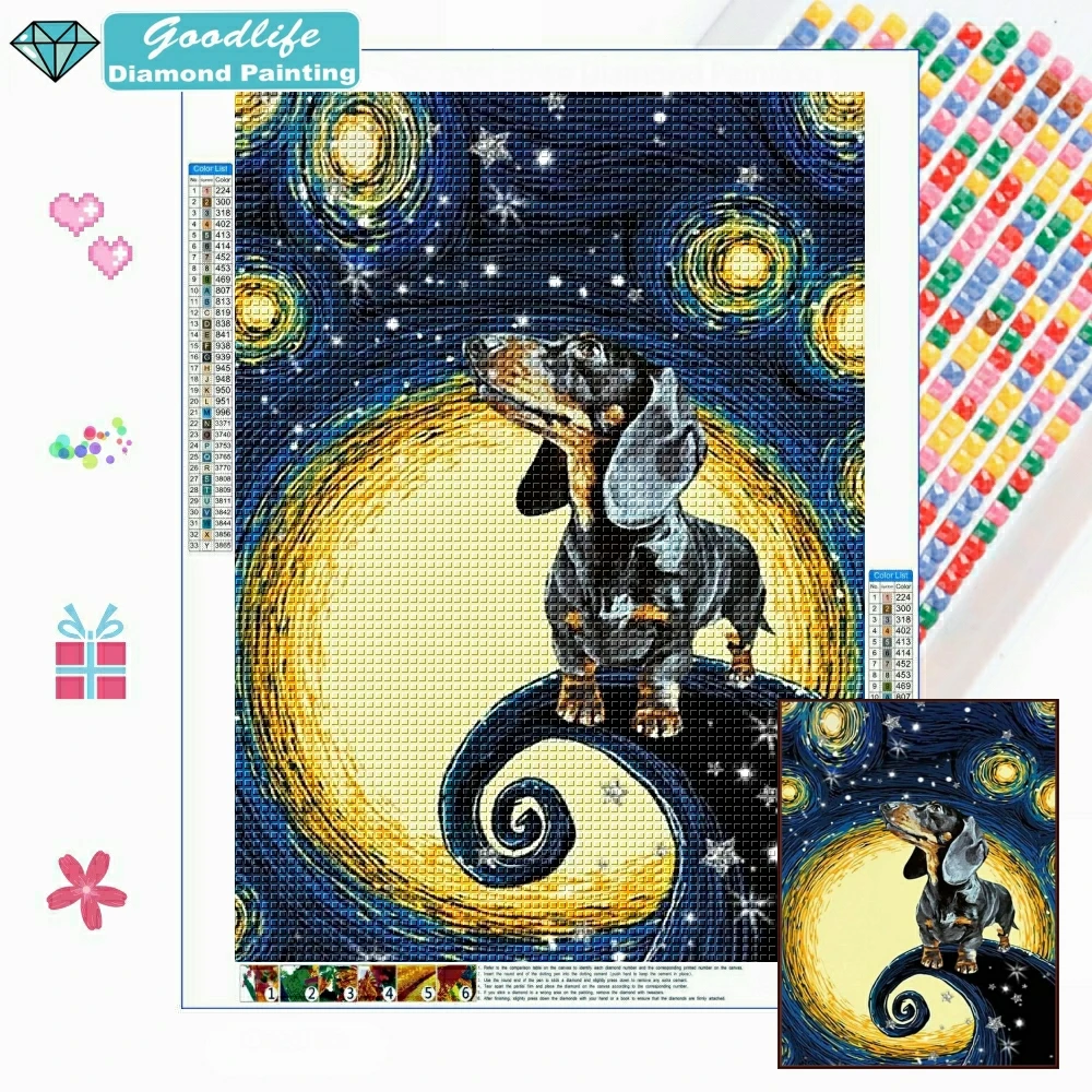 

Starry Night Dachshund Puppy Dog 5D DIY Diamond Painting Mosaic Rhinestone Embroidery Cross Stitch Kits Handicraft Home Decor