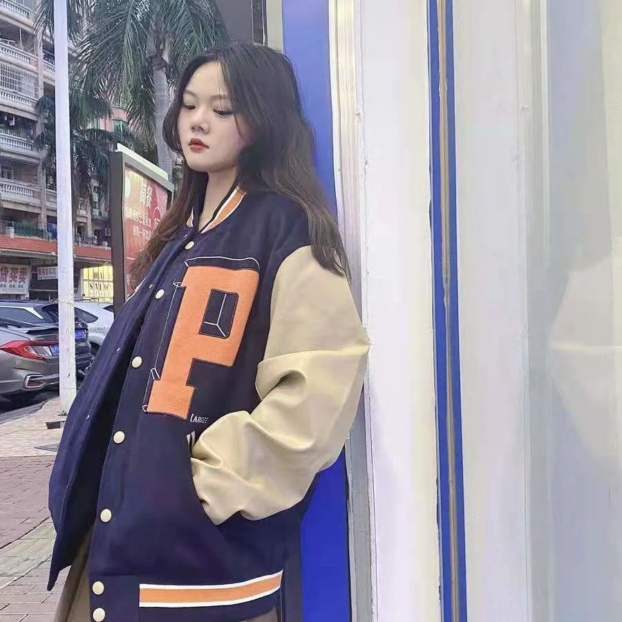 Куртка Женская бейсбольная модный бомбер контрастных цветов в стиле колледжа