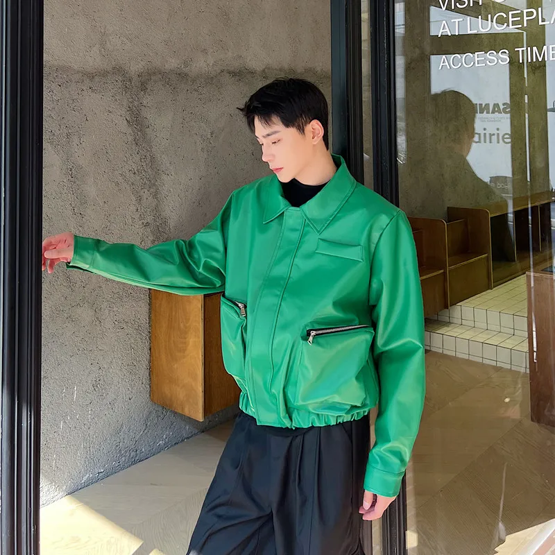 Пальто NOYMEI мужское из экокожи зеленая модная индивидуализированная короткая