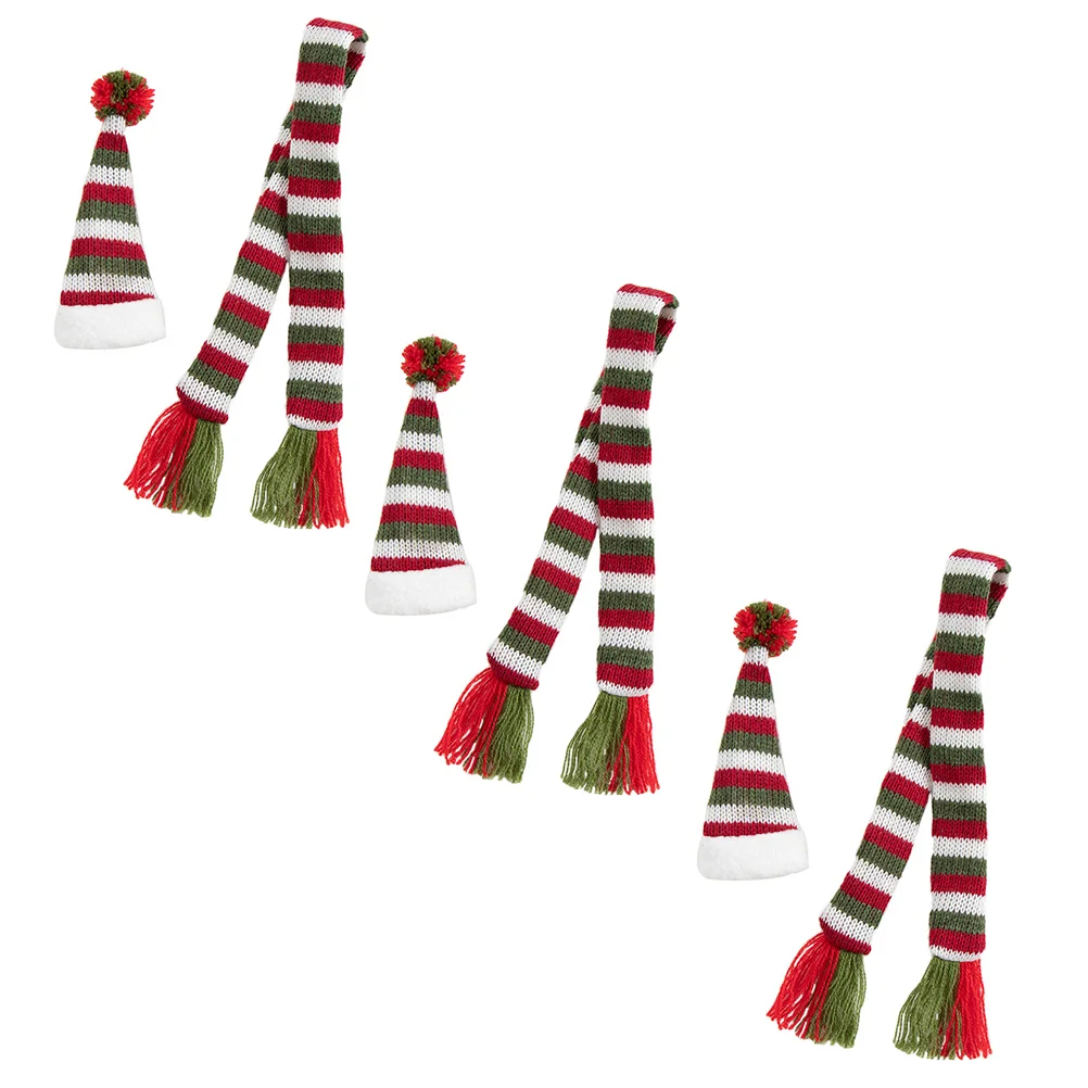 

Mini Bottle Xmas Cover Knitting Cap Santared Decorative Set Decoration Decor Dinnerware Table Christmas Claus Small Scarf