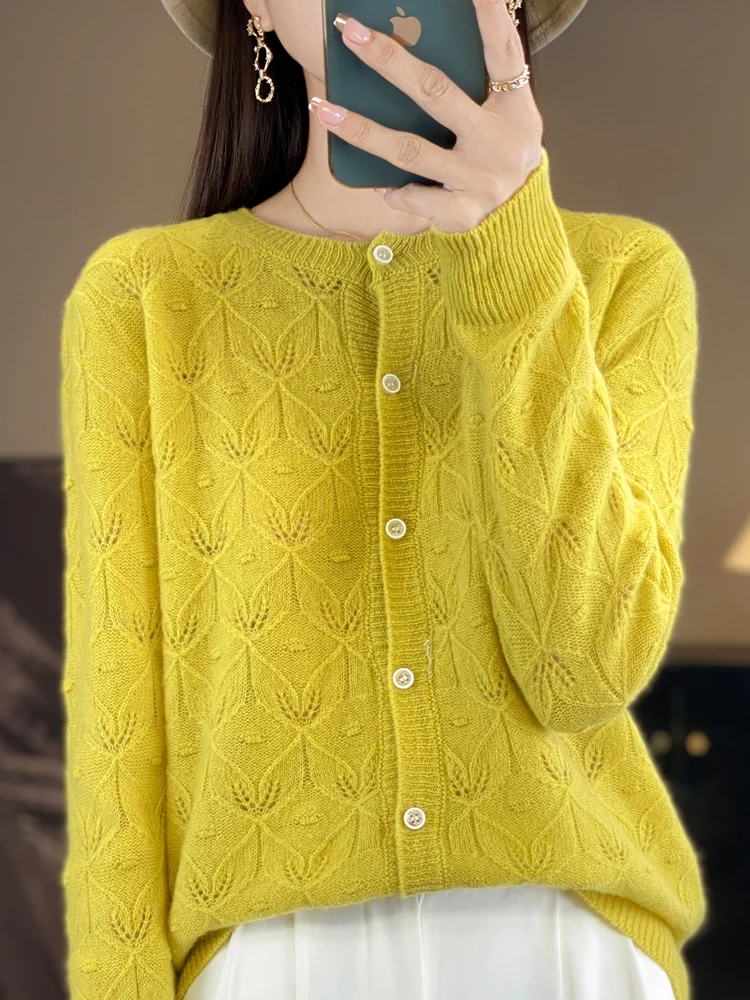 Шерсть 100% свитер из чистой шерсти Женский мягкий и клейкий тяжелый вырезанный