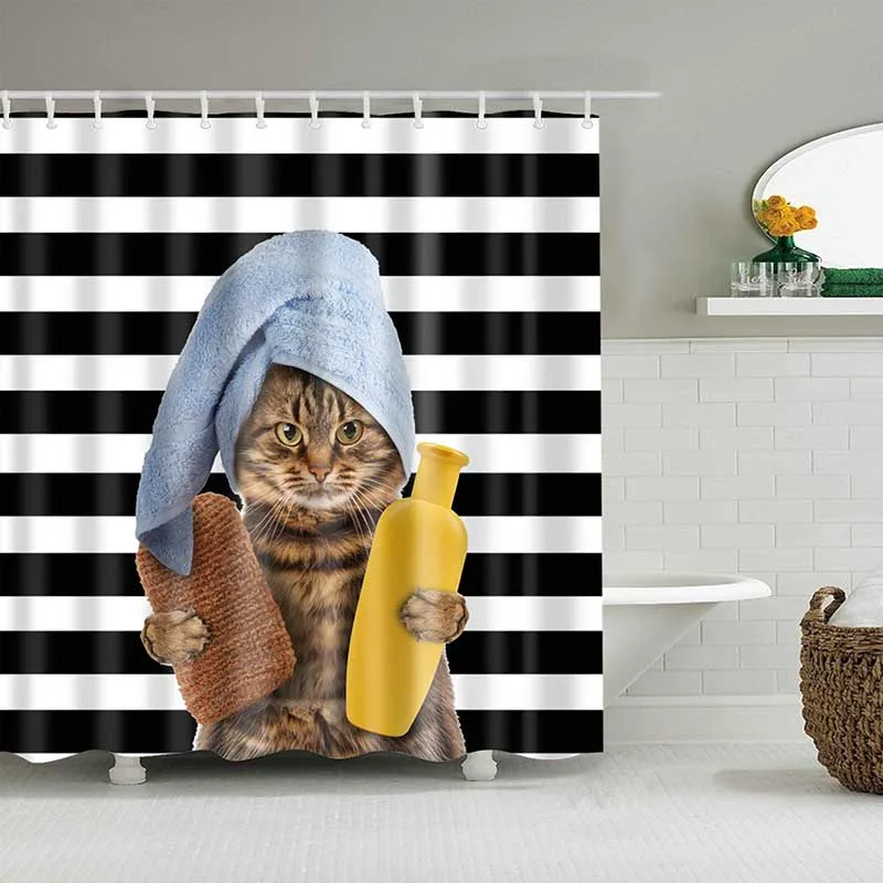 חמוד חתול מקלחת וילון קריקטורה בעלי החיים פוליאסטר בד אמבטיה וילון אמבטיה וילון מקלחת וילונות קורטינה Ducha