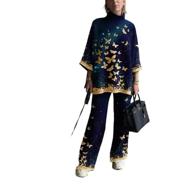

2021 European and American new women's spring and autumn casual fashion printed women's two-piece suit