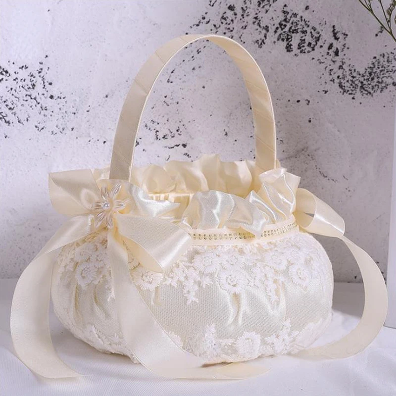 

Embroidered Flower Basket Bridal Flower Basket Flower Girl Flower Basket Western Flower Basket Wedding Supplies
