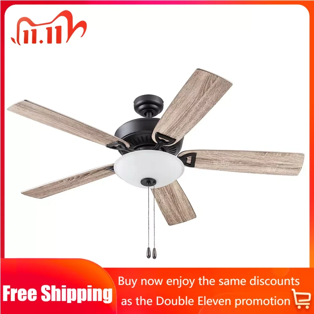 

52" Bronze Ceiling Fan With 5 Blades Bowl Light Kit Fans Modern Control Lighting Smartlife Lamp Cooling Appliances Household