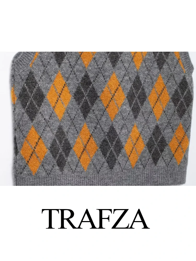 TRAFZA женский новый модный жаккардовый вязаный жилет с v-образным вырезом и