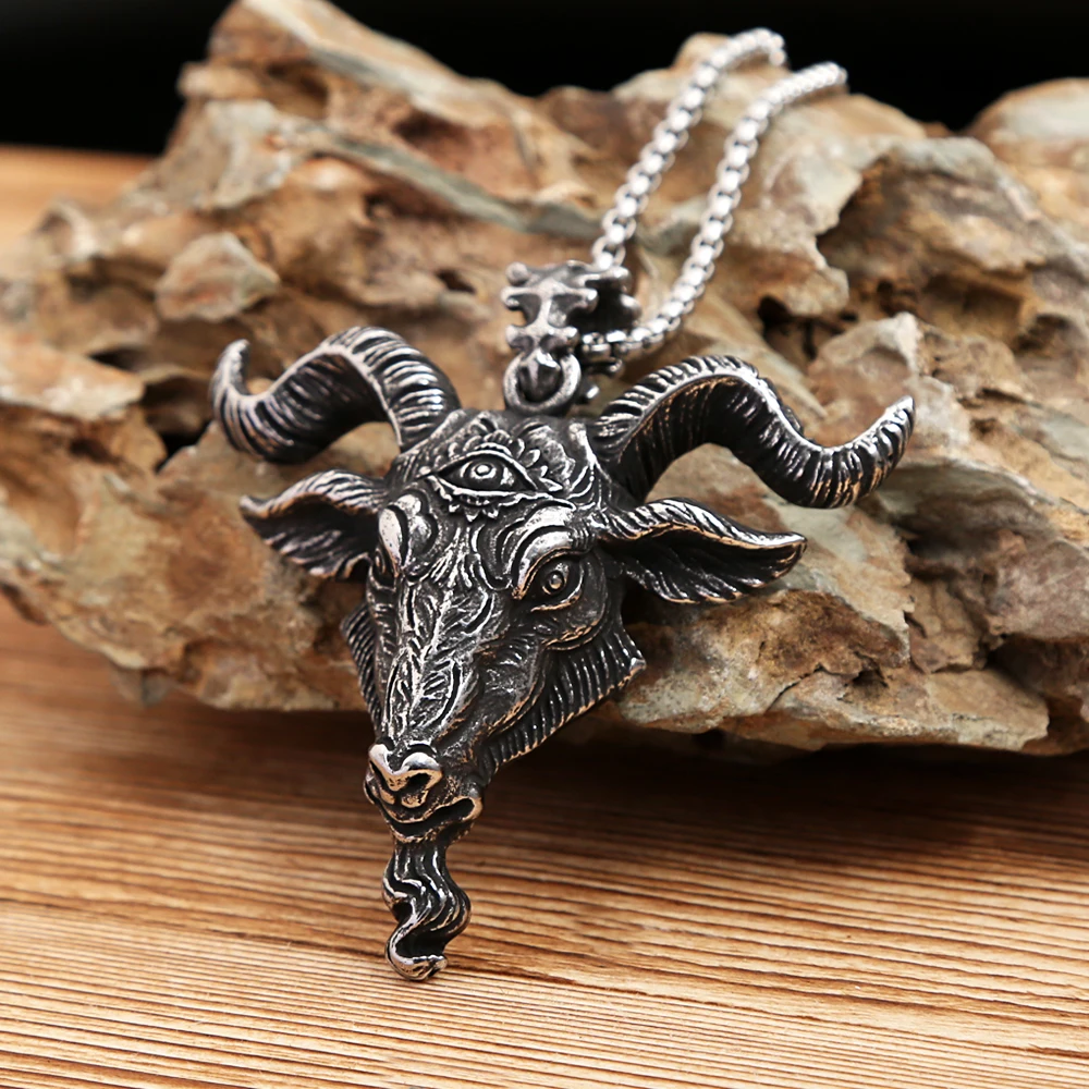 

Gothic Vintage Mens Viking Lucifer Satan Bull's Head Pendant Necklace Stainless Steel Animal Necklaces Punk Fashion Jewelry Gift