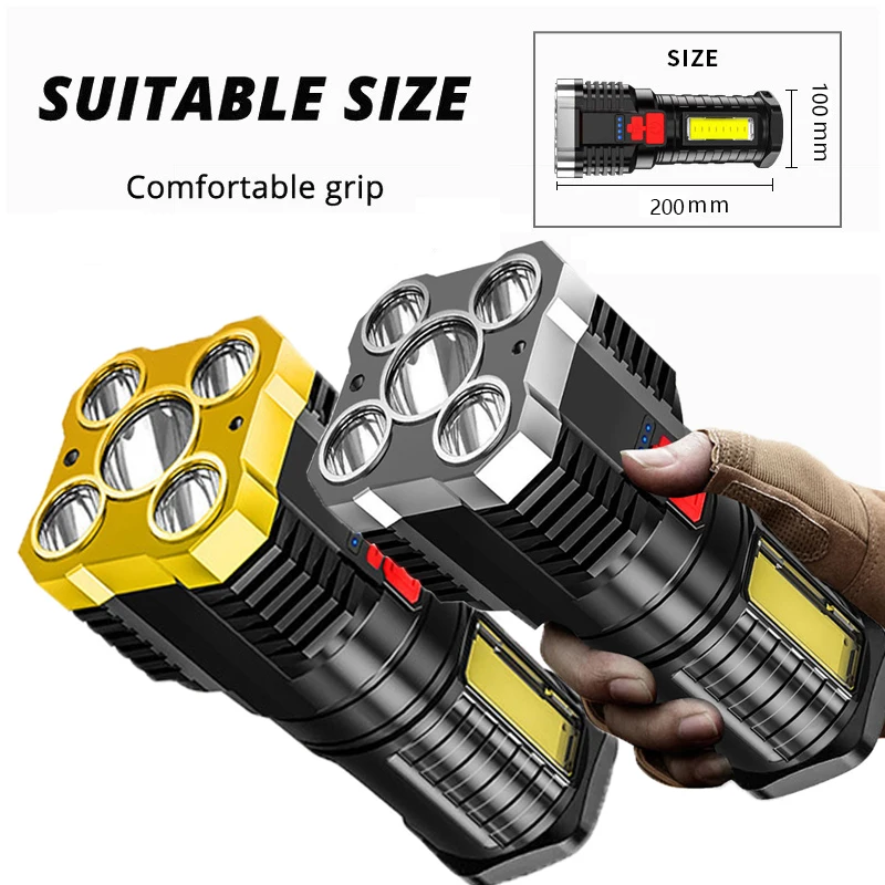

4/5LED Super Bright Flashlight Rechargeable Outdoor Multi-function Waterproof Led Long-range Spotlight Battery Display COB Light