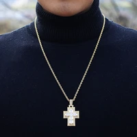 hiphop iced out baguette cross necklace aaa zircon micro necklace cuban chain for men choker jewlery punk accessories