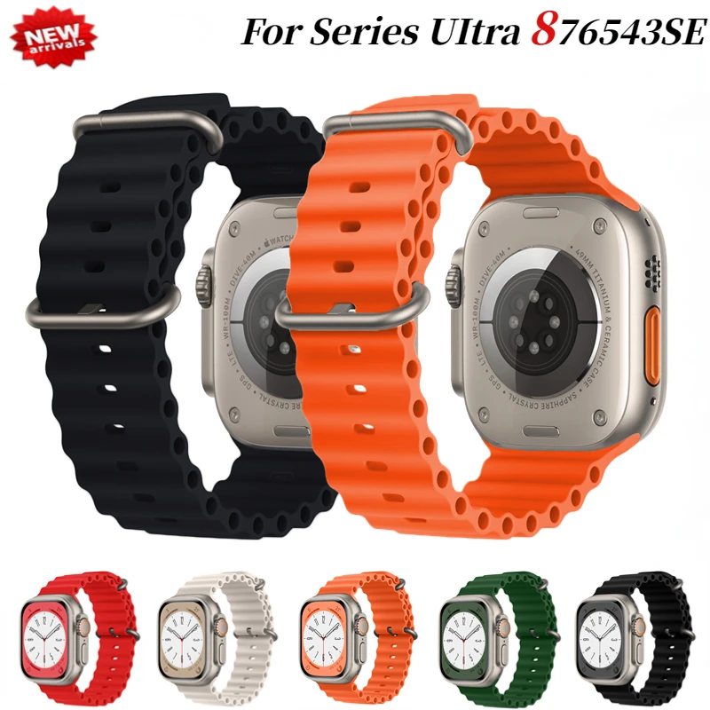 

Силиконовый ремешок Ocean для Apple Watch Ultra Band 49 мм 8 7 45 мм 41 мм, спортивный браслет для iWatch 6 5 4 SE 44 мм 42 мм 40 мм 38 мм