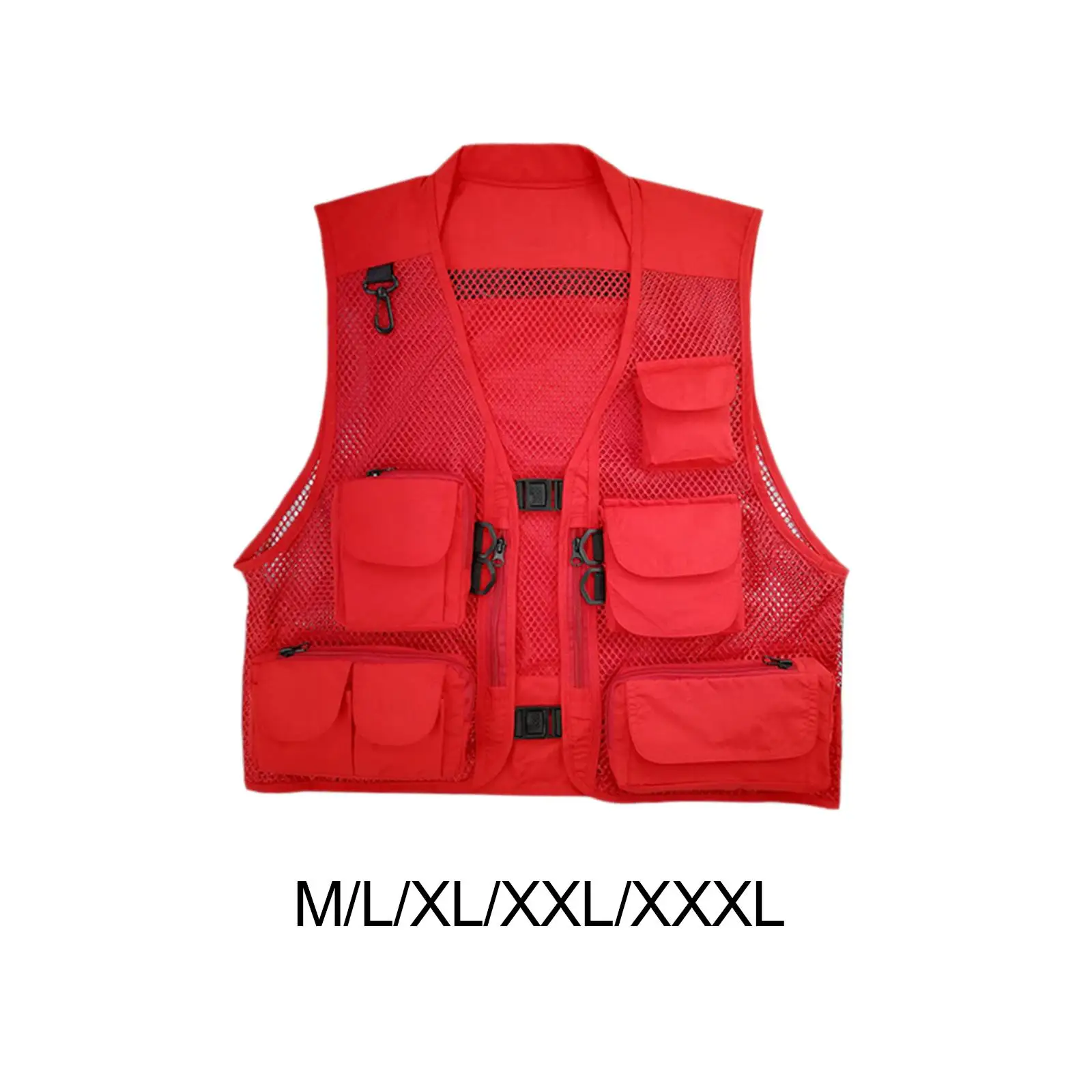 

Men Mesh Camping Fishing Vest Multiple Pockets Red for Sightseeing,Traveling