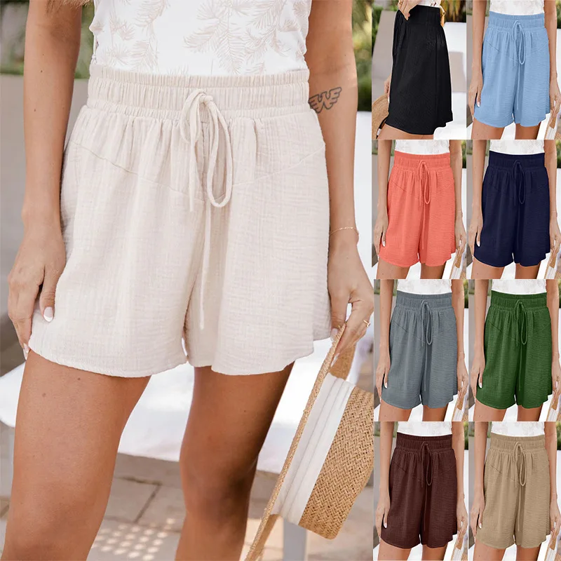

Plus Size S-4xl 2022 Summer Women's Loose Double Wrinkled Casual Shorts Wide Leg Pants Women Plus Size Shorts for Summer