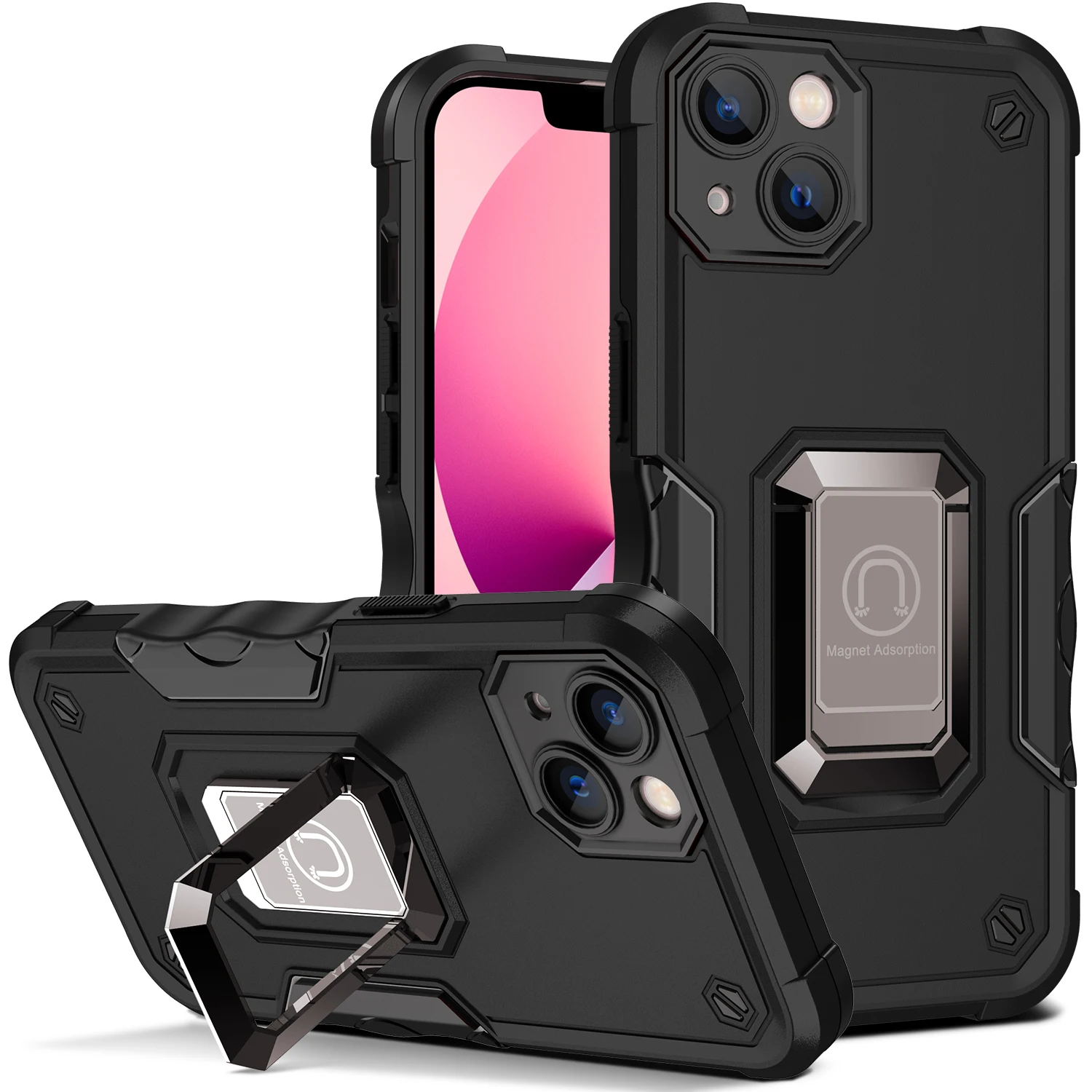 

Armor Protect Case for iPhone 14 13 Pro Max 11 12 XR XS 7 8 Plus SE2020 Cover Ring KickStand Car Magnetic Hybrid Shockproof Capa