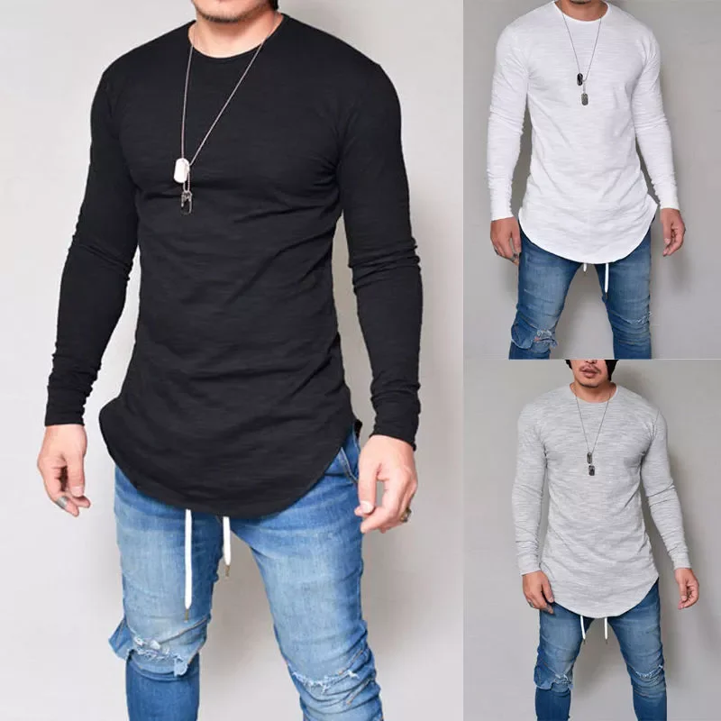 

2022NEW Newest Arrivals Fashion Hot Fashion Men's Slim Crew Neck Long Sleeve Muscle Tee T-shirts Casual Tops