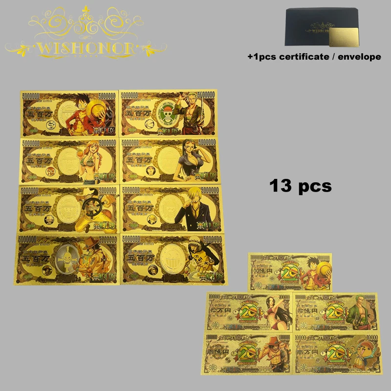 

2022 Nice Japan Anime Banknote Sets Anime Plastic Card in 24k Gold Plated For Collection