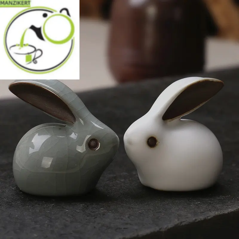 

Lovely Ceramics Tea Pet Rabbit Model Statue Handmade Office Desktop Decor Ornament Boutique Tea Ceremony Accessories Gift