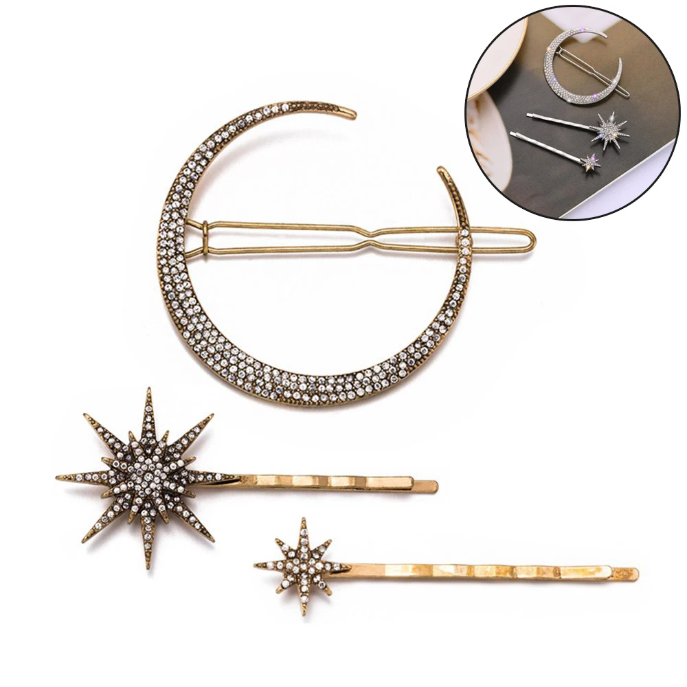

Classic Fashion Geometric Star Moon Rhinestone Hair Clip Hairpin Vintage Hair Accessories Women Crystal Accessories Jewelry