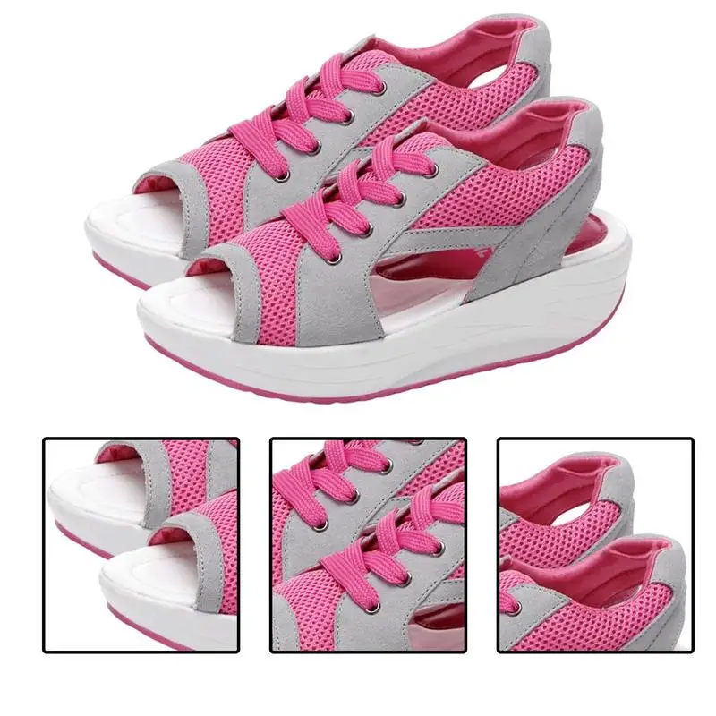 Muffin Sandals Comfortable Wedges Sandals For Women Contrast Paneled Cutout Lace-Up Muffin Sandals Summer Peep Toe Sandals Shoes