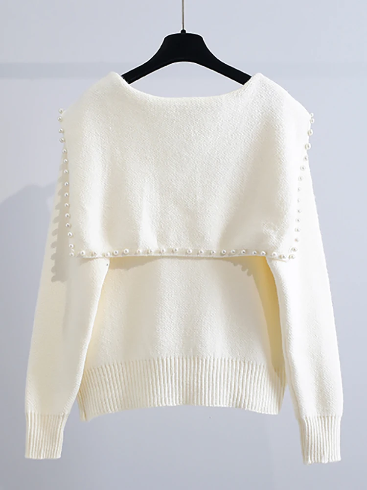 Брендовая скидка с бусинами свитер матросским воротником кардиган женская