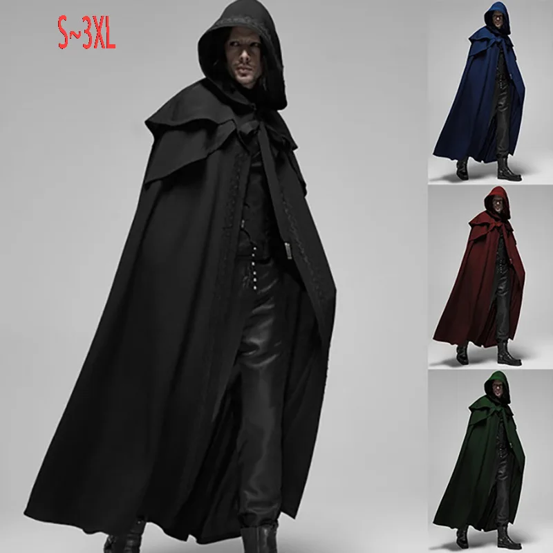 Adult Gothic Cloak Coats Hooded Solid Loose Windproof Halloween Men's Trench Coat Men Chic Winter Long Cape Poncho