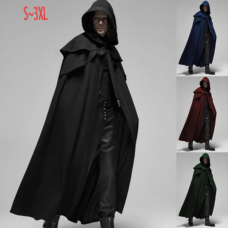 

Adult Gothic Cloak Coats Hooded Solid Loose Windproof Halloween Men's Trench Coat Men Chic Winter Long Cape Poncho