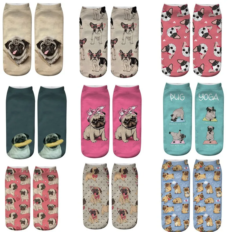 

Cute Pug Corgi Bulldog Dog Animal Socks Women's Short Funny Cartoon Cotton Creative Funny Ladies 3D Print Low Ankle Socks