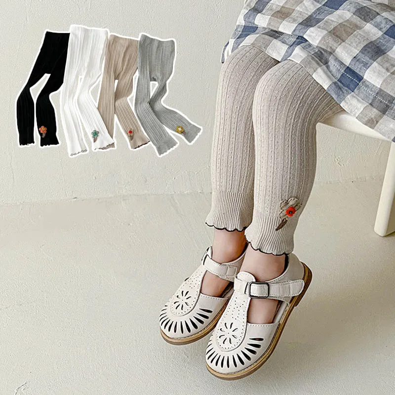 

Cotton Children Leggings for Girls Spring Autumn Cute Flowers Tight Pants Baby Girl Ribbed Leggings Fashion Baby Stripe Trousers