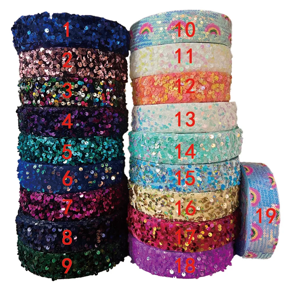

Neon colors 1-1/2" 38mm velvet sequin ribbon liston