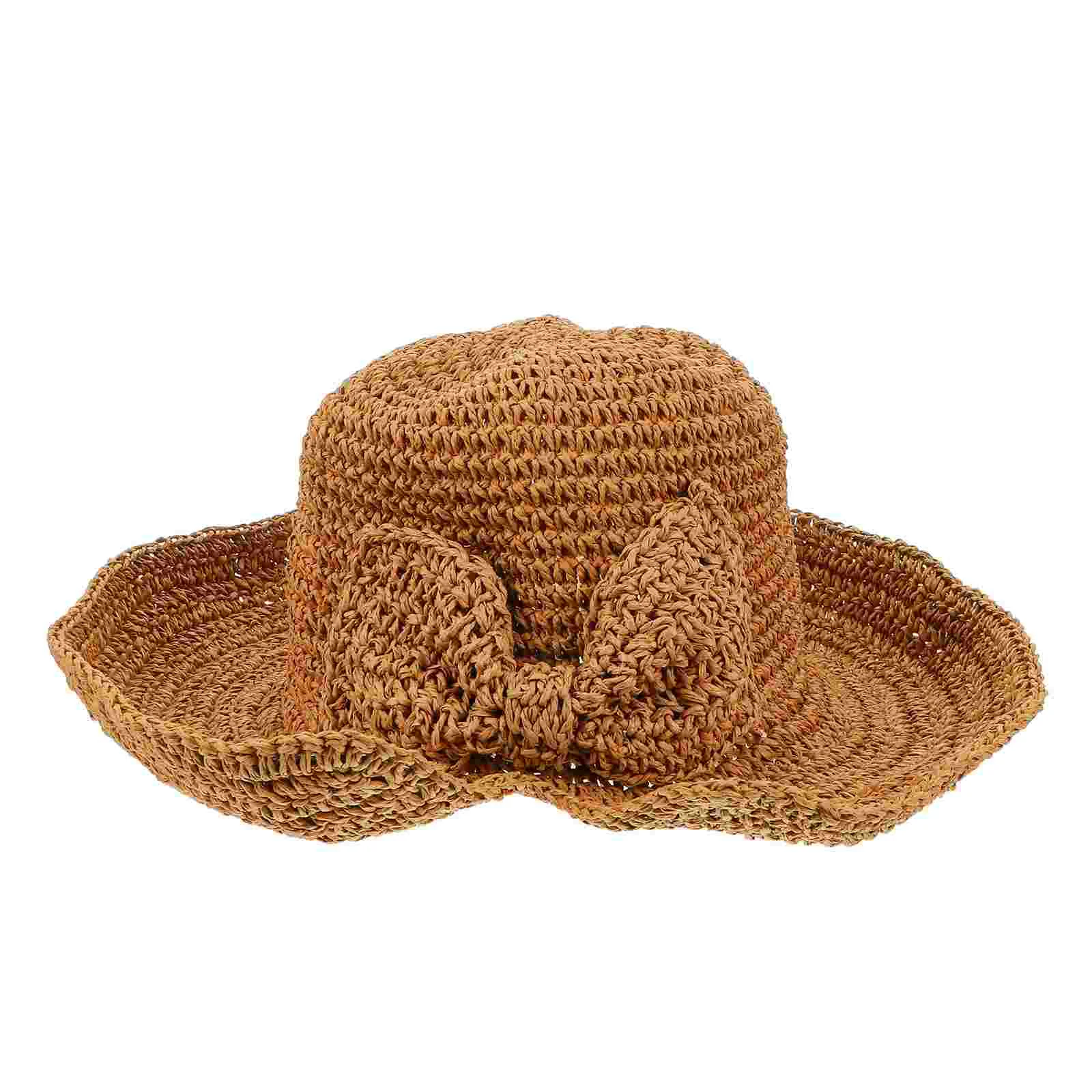 

Sun Visor Bowknot Design Hat Beach Outdoor Womens Straw Hats Summer Woven Protection Foldable