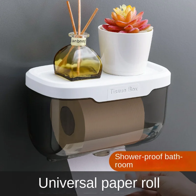 

Wall Mount Bathroom Tissue Storage Box Punch-Free Home Supplies Phone Rack Case Toilet Paper Holder Waterproof Shelf Organizer