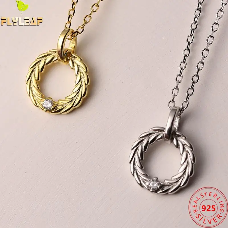 

ear Of Wheat Round 100% 100% Real 925 Sterling Silver Necklace For Women Fashion Chain Fine Jewelry Necklaces & Pendants Gift