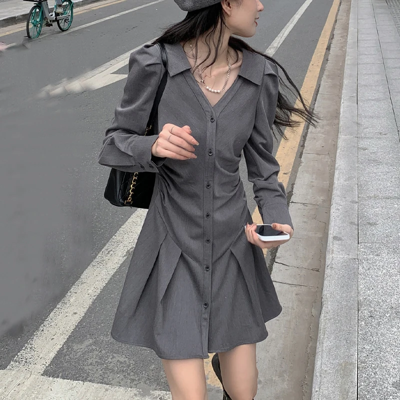 

Korean Blazer Dress Women Vintage Button Ruffle Design Mini Bodycon Dress Fashion Elegant Office Lady Y2K Suit Dress Autumn 2021