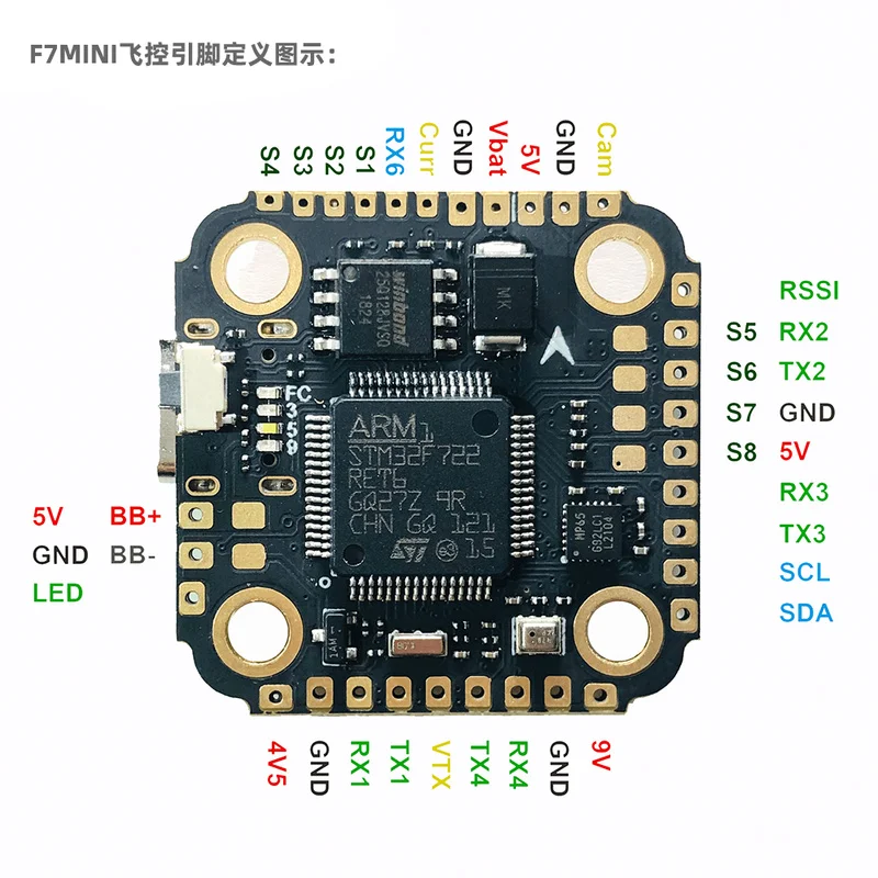 Контроллер полета Aocoda-RC F7 MINI V1.0 (MPU6500) с барометром OSD черный корпус FC для РУ FPV