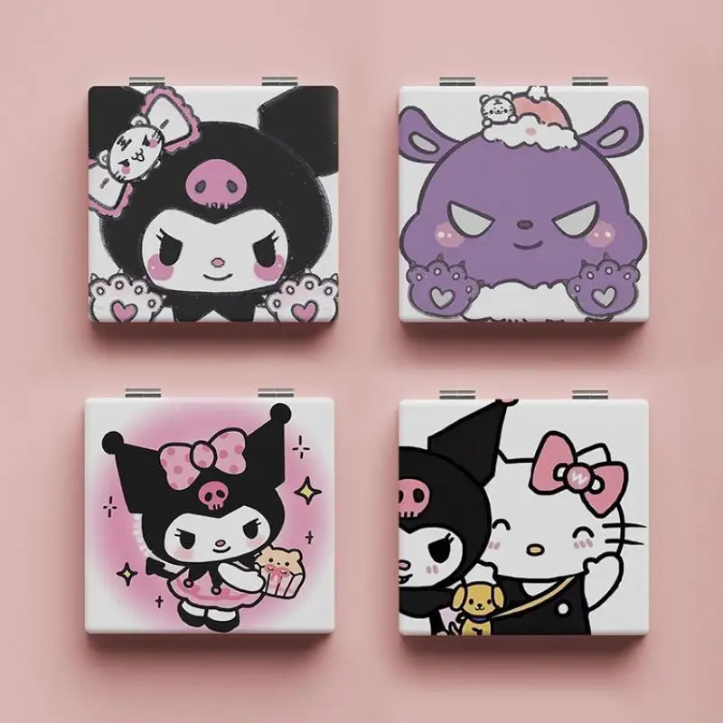 

Kawaii Sanrio зеркало Hello Kittys Cinnamoroll Kuromi Mymelody мультфильм Милая Красота Портативный туалетный столик двустороннее зеркало подарок для девочек