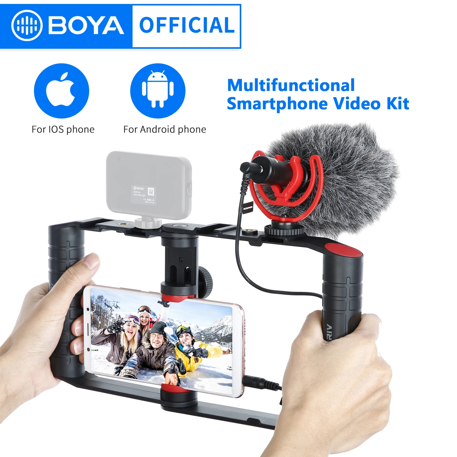 BOYA BY-VG380 Multifunctional Smartphone Video Rig Kit with Tripod+Holder Smartphone Cage + Shotgun Mini Microphone for Vlogging