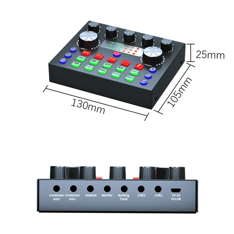 

V8S Live External Sound Card Voice Changer Sound Card with Multiple Sound Effects for Live Recording Home KTV Voice Chat