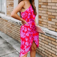 womens off shoulder midi skirts summer fashion print sexy sleeveless backless pleat floral irregular dresses ladies streetwear