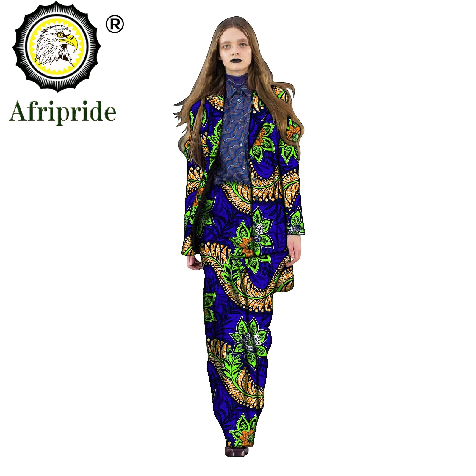 African Suit for Women Print Long Jacket and Ankara Pants 2 Piece Set Formal Outfits Dashiki Outwear Pure Cotton Attire S2026042