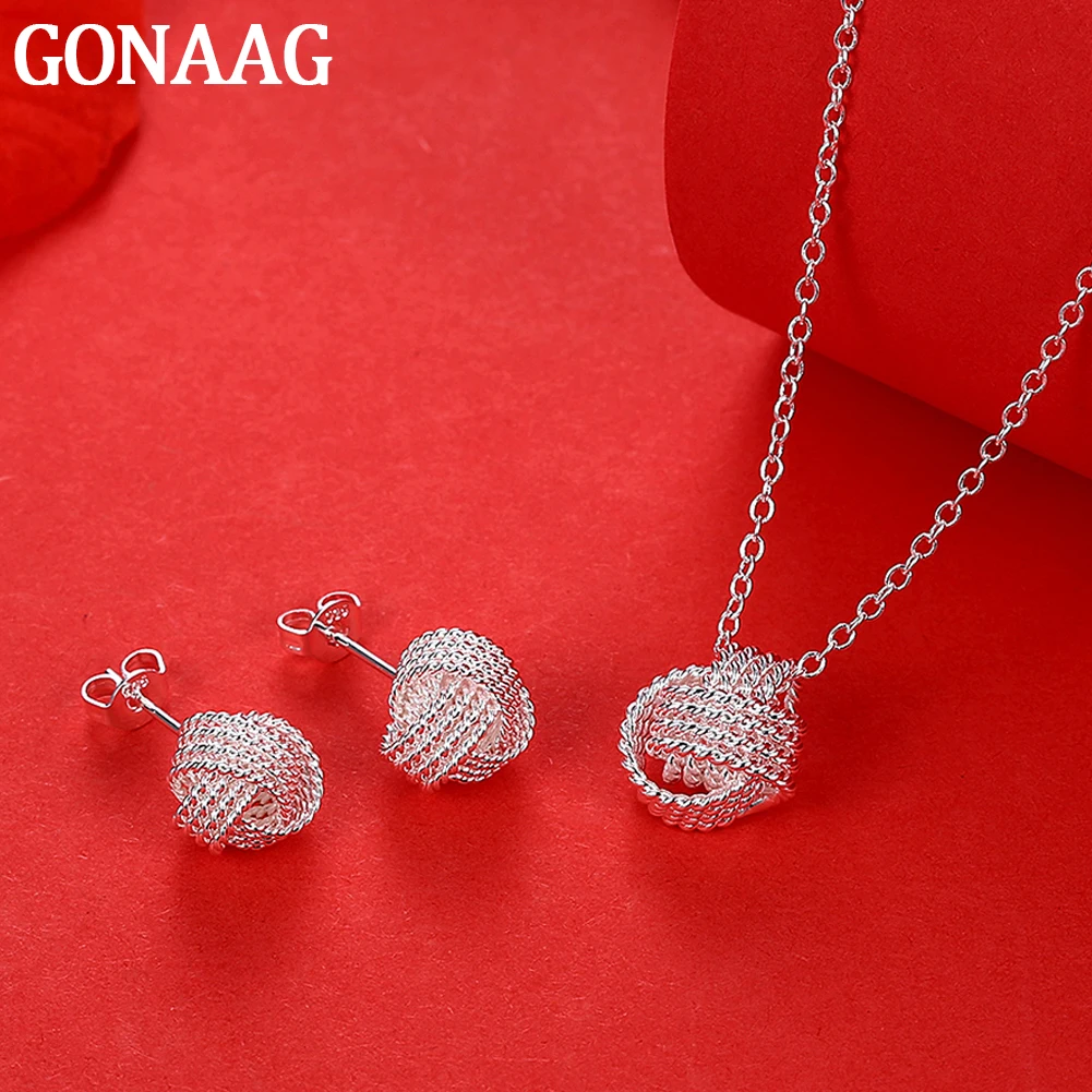 

925 Sterling Silver Jewelry Simple Intersect Round Necklace Earrings Sets for Woman Charm Fashion Gift