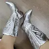 Botas de vaquera hasta la rodilla para mujer, zapatos occidentales bordados con punta estrecha y tacón grueso, color rosa, invierno, 2023 5